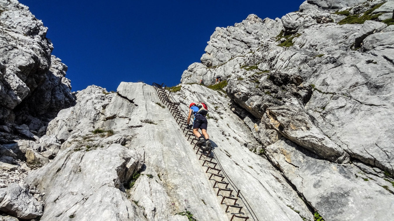 Die Leiter der Alpspitz-Ferrata an der Alpspitze.