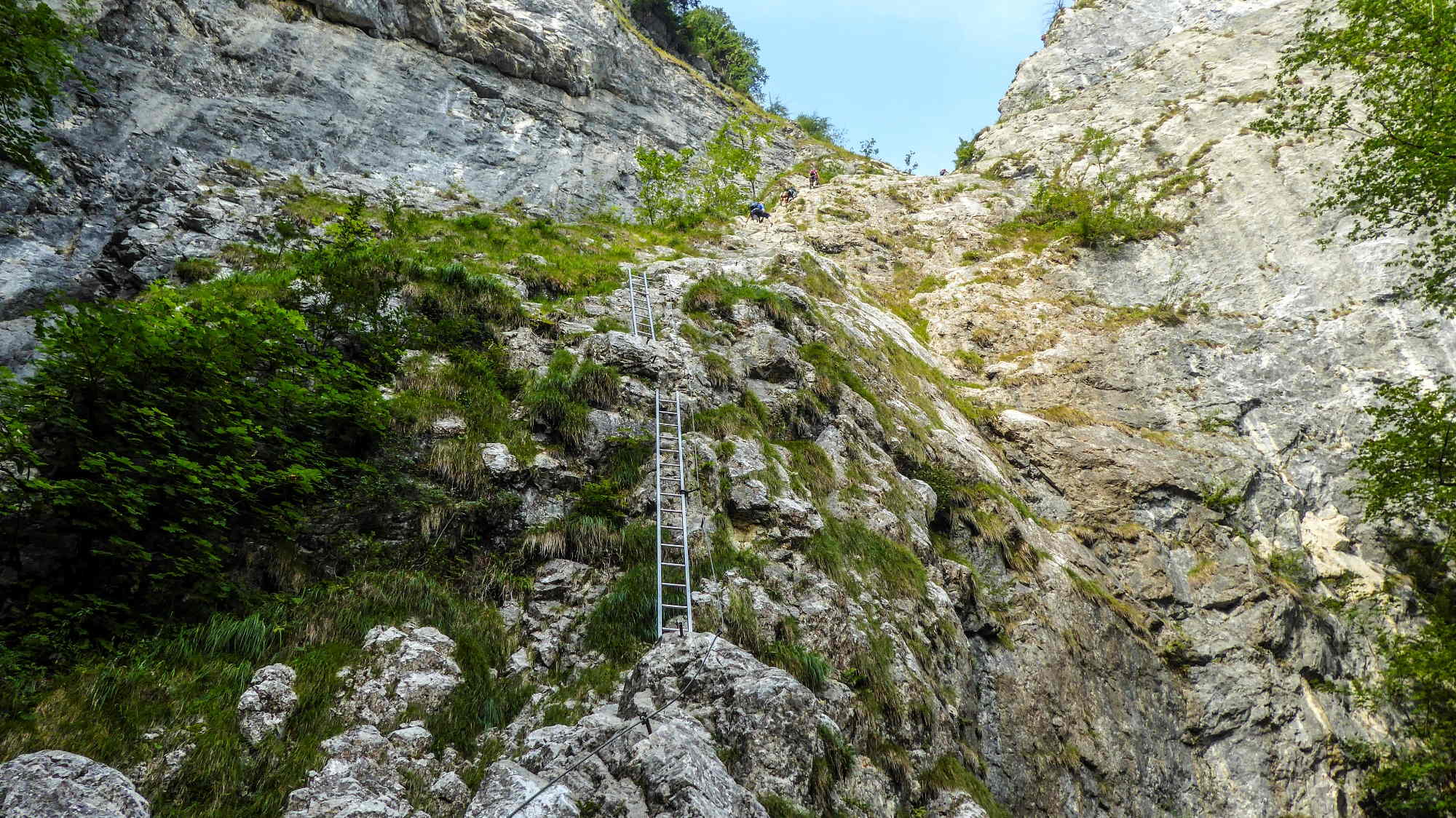 Leitern im Drachenwand-Klettersteig in den Salzkammergut-Bergen.