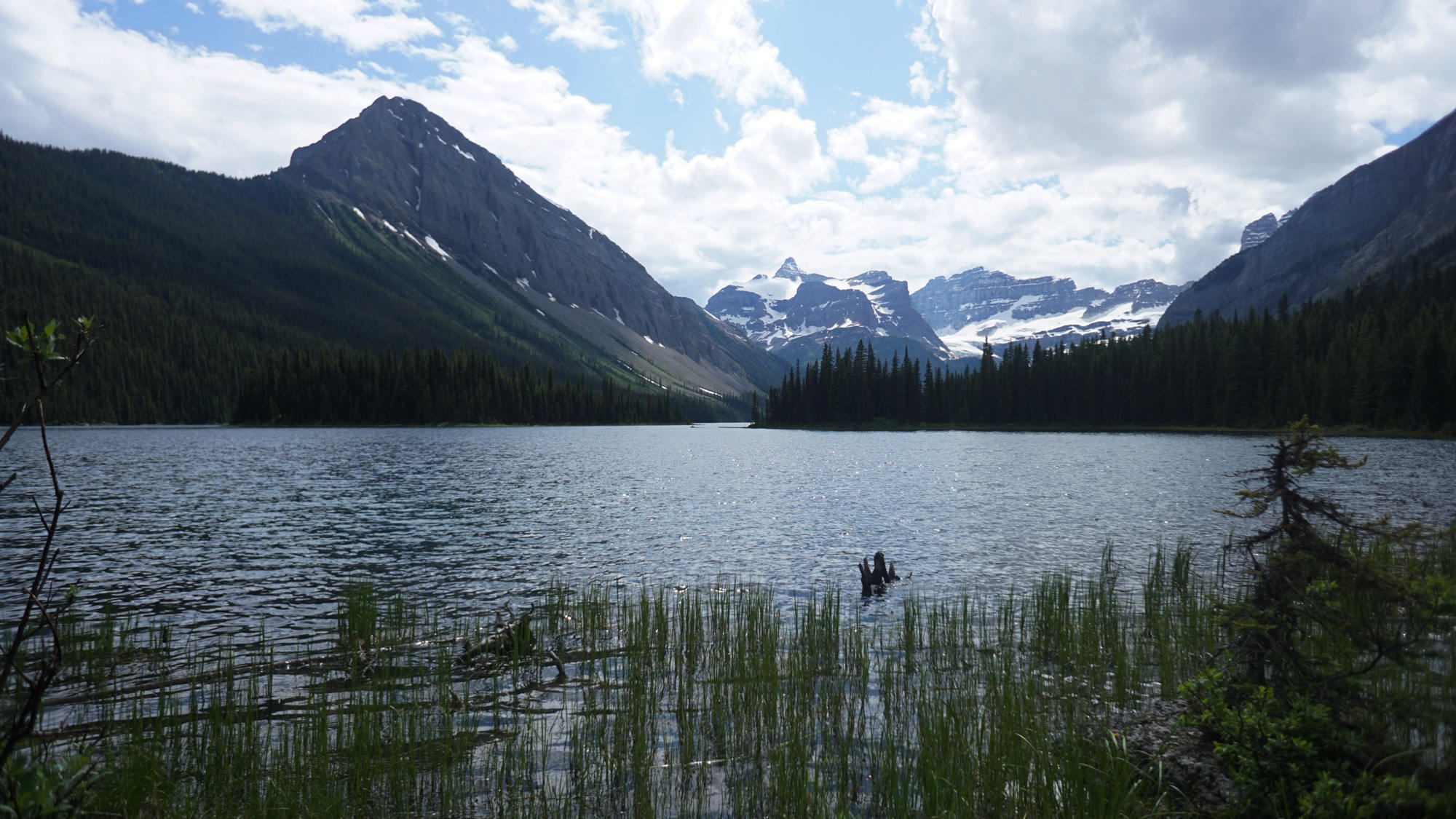 Ein letzter Blick über den Marvel Lake in den Kanadischen Rockies.