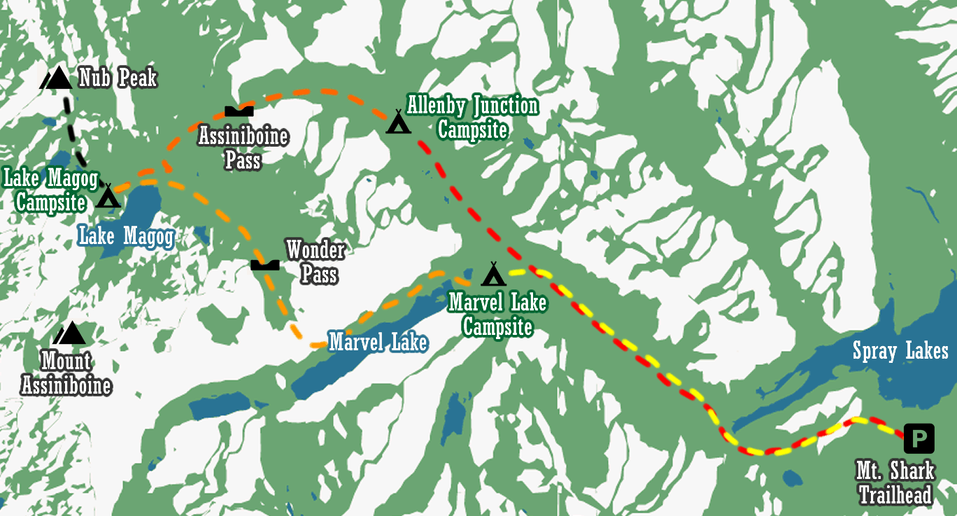 Kartenansicht des Assiniboine Loops.